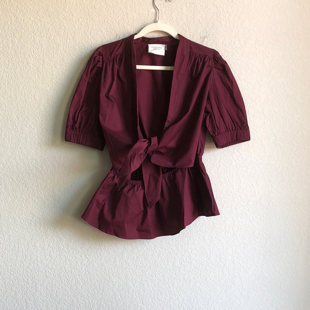 Hyacinth House Piper Top Blouse Cotton Burgundy Red Medium Tie Front